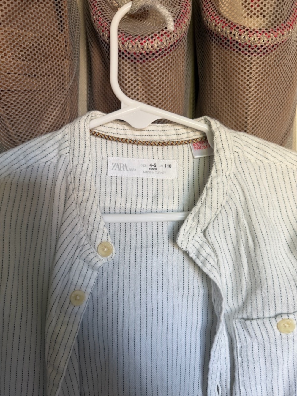 ZARA Boys Cream Shirt with Navy Pinstripes